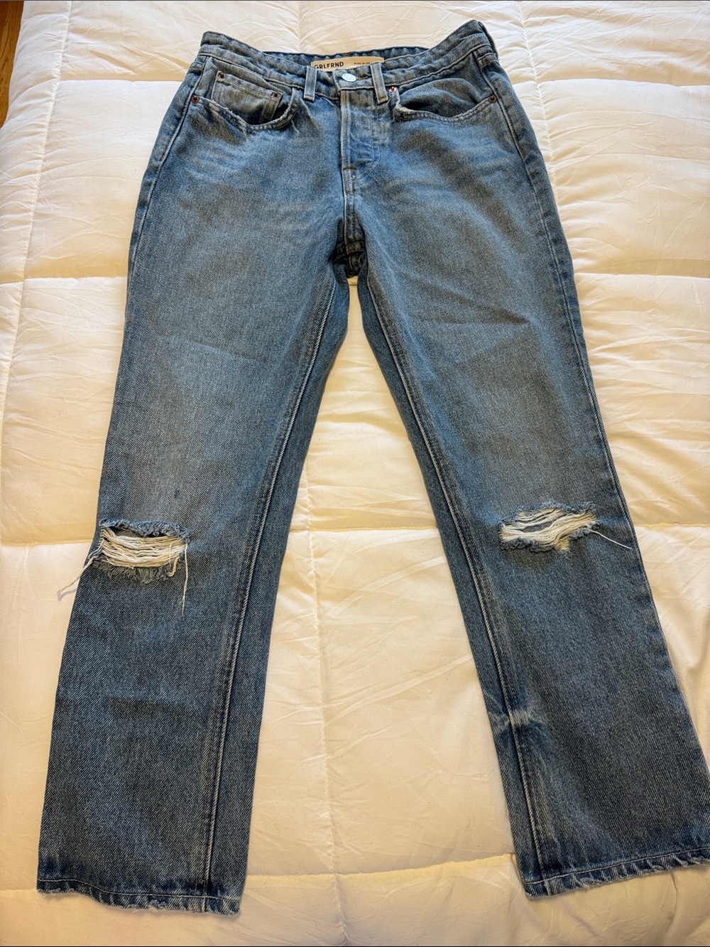 GRLFRND Distressed Light Blue Straight-Leg Jeans